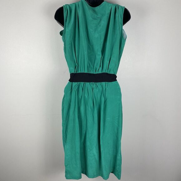 ⭐️ Toupy París 100% Silk Dress Sz L Emerald Green Short Sleeve Work Career Luxe - Picture 5 of 11